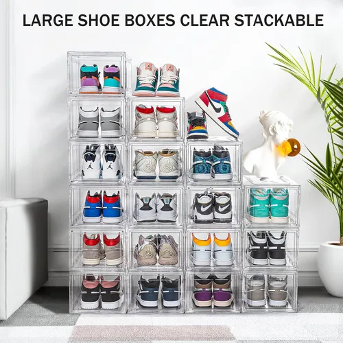 Vista 6 de Paquete de 6 cajas de zapatos transparentes apilables, cajas grandes de almacenamiento de zapatos, cajas de zapatos de acrílico que ahorran espacio