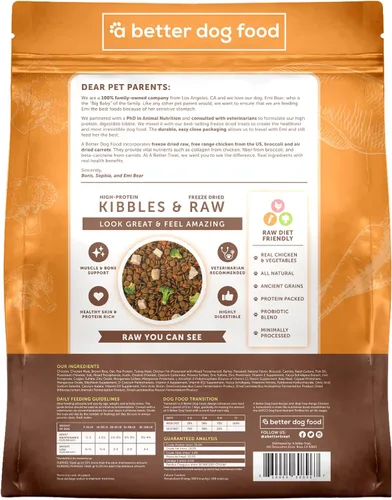 Vista 6 de A Better Dog Food Alimento seco para perros con pollo Crudo que puedes ver croqueta alta en proteínas + alimento crudo liofilizado para perros