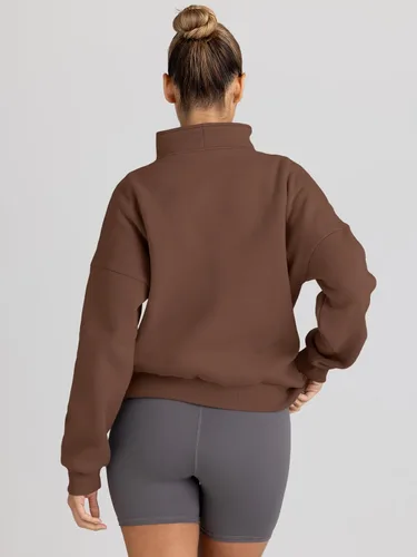 Vista 3 de Trendy Queen - Sudaderas con media cremallera y capucha de gran tamaño, extragrande, para otoño, Y2K, ropa de invierno