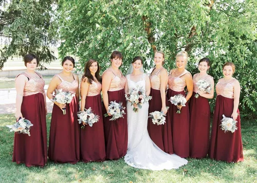 Vista 3 de Gralre Vestidos de dama de honor de oro rosa para mujer vestidos largos de gasa con lentejuelas para novia vestido formal de fiesta de boda