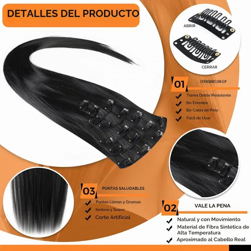 Vista 3 de Jexine 14 extensiones de cabello con clip de 24 pulgadas, extensiones de cabello largo y lacio, 9.17 oz, extensiones de cabello sintético suave