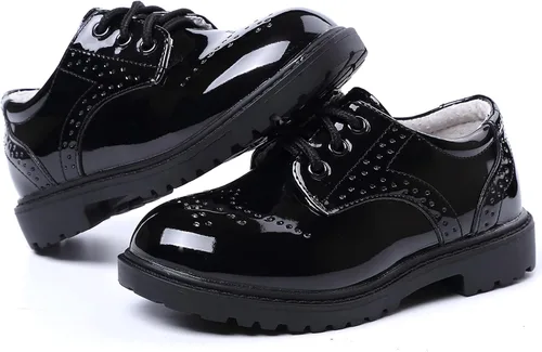 Vista 7 de DADAWEN Zapatos de uniforme escolar con cordones para niños y niñas, cómodos zapatos de vestir Oxford (bebéniño pequeñoniño grande)