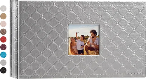 Vista 12 de Mublalbum Álbum de fotos pequeño de 4 x 6 pulgadas, 100 fotos, cubierta de cuero, libro de fotos con bolsillos horizontales para bebé, boda, Negro
