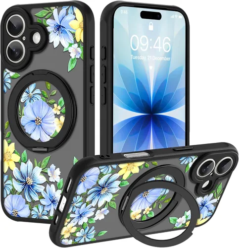 Vista 65 de OOK Funda magnética para iPhone 13 Pro Max [compatible con MagSafe] Funda delgada translúcida mate con flor silvestre negra, protección para lente