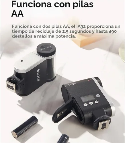 Vista 9 de Godox Mini cámara flash IA32, Speedlite GN15 con 8 niveles de potencia de flash 1/128-1/1, control óptico S1/S2 para Fuji, para Canon, para Nikon
