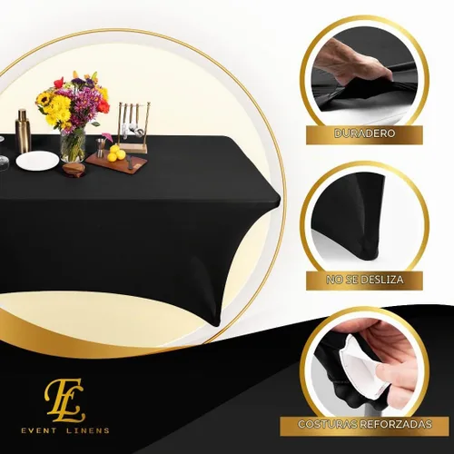 Vista 4 de Mantel cubremesa elastizado, rectangular, de 6 ft, de lino de lycra ajustado, para cubrir la mesa de DJ, artesanos, vendedores, bodas, fiestas