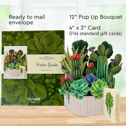 Vista 6 de Freshcut Paper Tarjetas de felicitación desplegables, Jardín de Cactus, plantas de casa de papel tamaño real de 12 pulgadas en 3D, tarjeta