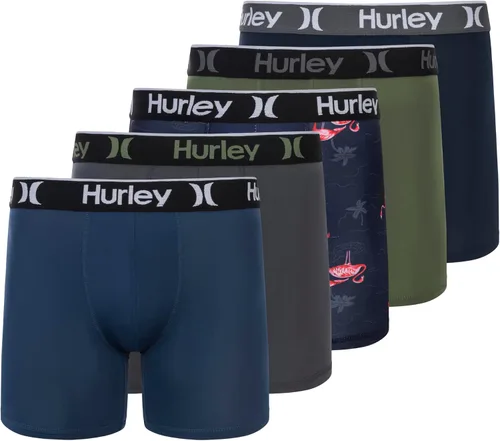 Vista 29 de Hurley calzoncillos tipo bóxer elásticos para hombre, paquete de 5 Combo de helecho de carbón