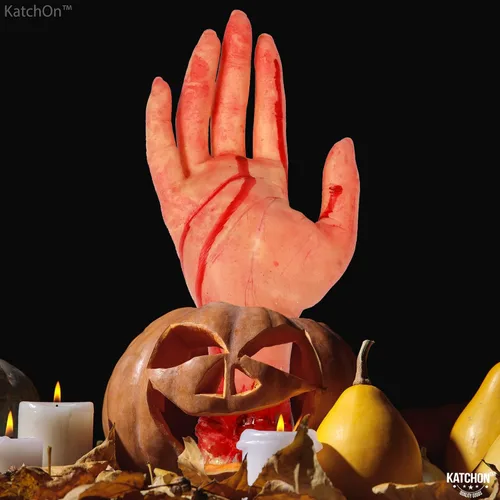 Vista 5 de KatchOn, Accesorio de mano sanguinolenta humana falsa – 10 pulgadas de largo Partes del cuerpo Accesorios de Halloween Manos falsas de miedo