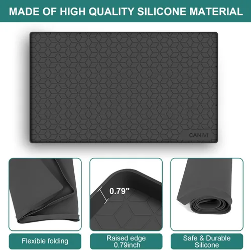 Vista 6 de Tapete para debajo del fregadero, bandeja de silicona impermeable para debajo del fregadero, 28 x 22 pulgadas, para armarios de cocina y lavandería