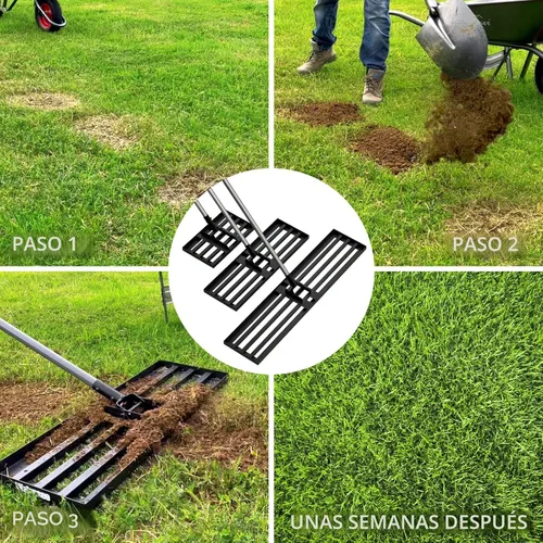 Vista 6 de Walensee Rastrillo nivelador de césped, nivelador reforzado con mango de acero de 6.5 pies 17X10 Inch Steel Head, Topdressing Spreader, Soil Sand