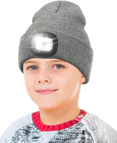 Vista 18 de Gorro LED para Niños, Unisex Gorro con Linterna Frontal Recargable de Invierno con Luz Nocturna, Regalos para Niños y Niñas Naranja