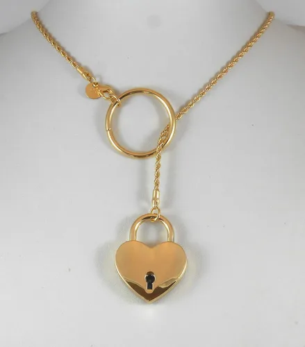 Vista 3 de Collar de día con bloqueo de 14 quilates, cadena trenzada chapada en oro puro, collar de día, candado de corazón y llave para mujeres, adolescentes