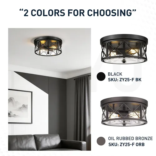 Vista 5 de zeyu ZY25-F BK - Lámpara de techo de montaje empotrado de 2 luces, 12 pulgadas para cocina con vidrio transparente, luz de techo negra, ZY25-F BK