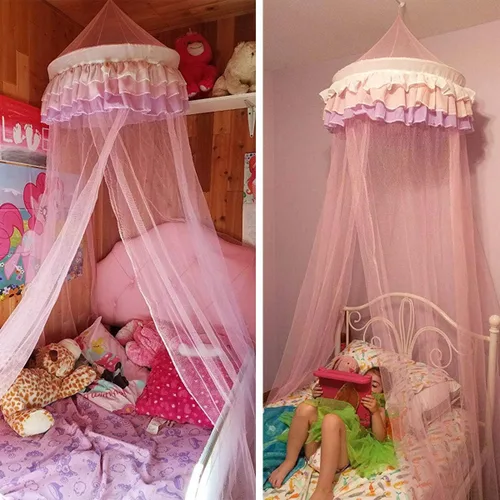 Vista 3 de HAPPYGRILL Mosquitera de princesa con elegante encaje de volantes para niñas y bebés (rosa)