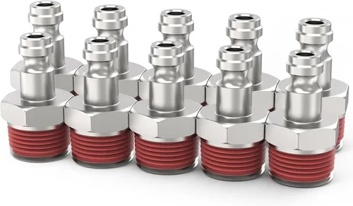 Vista 12 de ChillWaves Enchufe de aire estilo T automotriz, enchufes neumáticos macho NPT de 1/2 pulgada, accesorios para compresores de aire (paquete de 5)