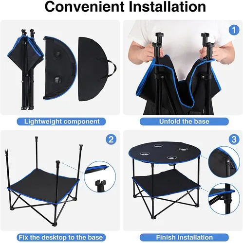 Vista 6 de LEADALLWAY Mesa de Picnic Plegable Portátil Mesa de Camping al Aire Libre con 4 Portavasos y Bolsas de Transporte, Mesa de Viaje de Lona Plegable