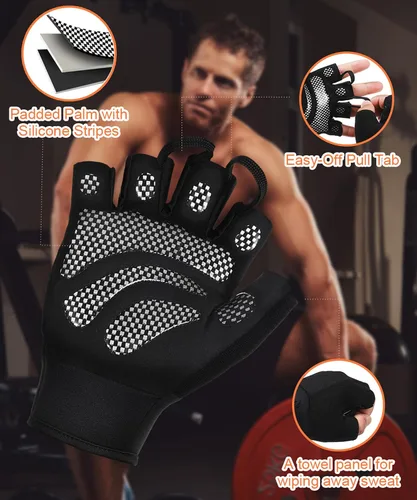 Vista 5 de sunnex Guantes de levantamiento de pesas con soporte extendido para la muñeca, guantes de gimnasio acolchados de silicona de alto agarre
