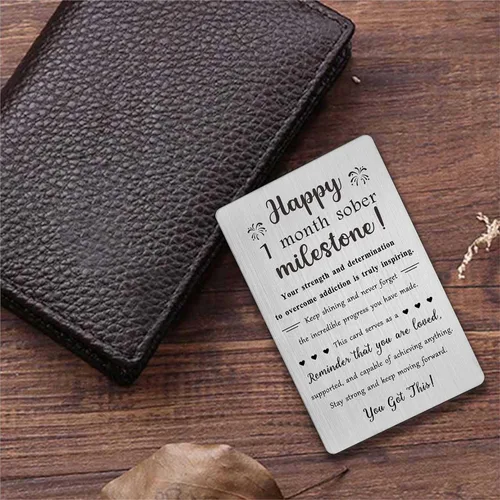 Vista 2 de TGCNQ Regalos de sobriedad de 1 mes - Regalos de recuperación para mujeres y hombres - Tarjeta de metal de aniversario sobrio de 30 días