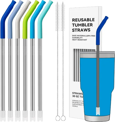 Vista 27 de Pajitas de metal rectas de 20 onzas con punta de silicona para vaso de 20 oz Pajita reutilizable de acero inoxidable para YETI, STANLEY, US