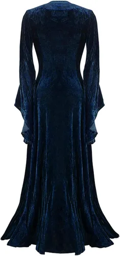 Vista 3 de Disfraz de Halloween para mujer vestido medieval de terciopelo manga acampanada vestido renacentista hasta el suelo vestido de baile del siglo 18