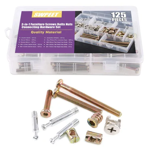 Vista 5 de Kit de tornillos de cuna de conexión de tuerca 3 en 1, accesorio de leva con montaje excéntrico para muebles, conexión lateral de muebles, tornillo