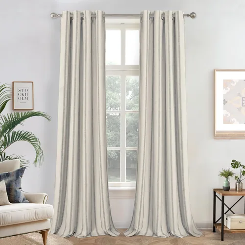 Vista 68 de DriftAway Cortinas opacas de mezcla de lino de granja de 90 pulgadas de largo para dormitorio, cortinas de lino con estampado de rayas verticales