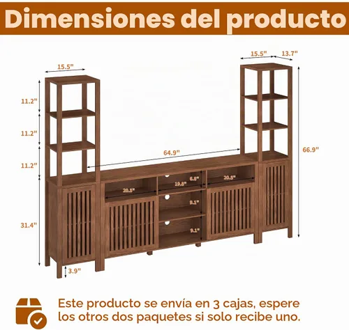 Vista 5 de BVIUNTWO - Soporte de TV de granja con estantes para televisores de 70 pulgadas, color marrón rústico