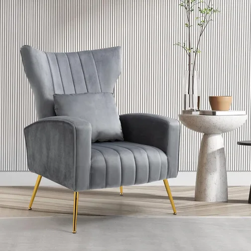 Vista 11 de ZJhome Sillas Modernas para Sala de Estar de Terciopelo Silla de Acento Sillón con Almohada Lumbar, Sillas de Dormitorio de Respaldo Alto Silla