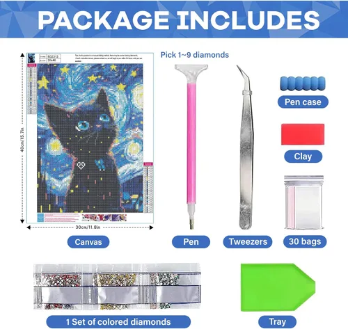 Vista 5 de Kits de Arte de Diamantes de Gato de SANYUN para Adultos, Kits de Pintura de Diamantes de Noche Estrellada, Pinturas de Animales con Diamantes