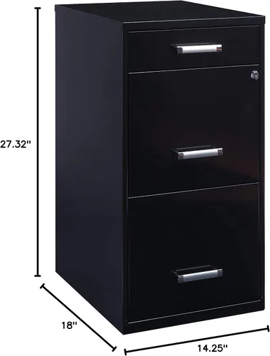 Vista 3 de Armario organizador de metal de 18 pulgadas de profundidad con cajón para lápices, color negro