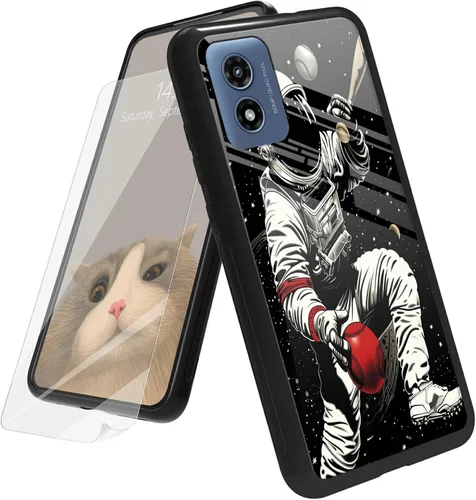Vista 63 de Funda para Motorola Moto G Play 4G 2024 con protector de pantalla, parte trasera de vidrio templado + funda de silicona suave TPU absorción