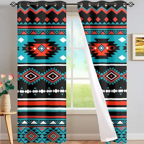 Vista 25 de ZFRXIGN Cortinas opacas para ventana de caballo azteca occidental, 63 pulgadas de largo, para cuarto de bebé, sala de estar, dormitorio, 2 paneles