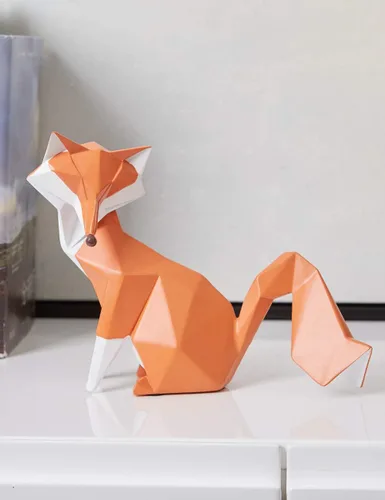 Vista 8 de HAUCOZE Figura de estatua de zorro moderna escultura de animal para decoración del hogar, arte geométrico, regalo para estante, escritorio, sala