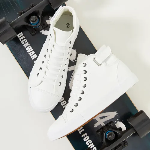 Vista 4 de yageyan Zapatillas altas blancas de los hombres para los zapatos de moda de cuero negro casual de la PU para los hombres