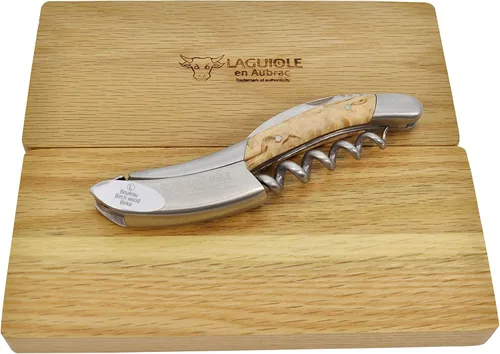 Vista 2 de Laguiole En Aubrac Sacacorchos de camarero sommelier, mango de madera de abedul, abridor de vino con cortador de papel de aluminio y abridor