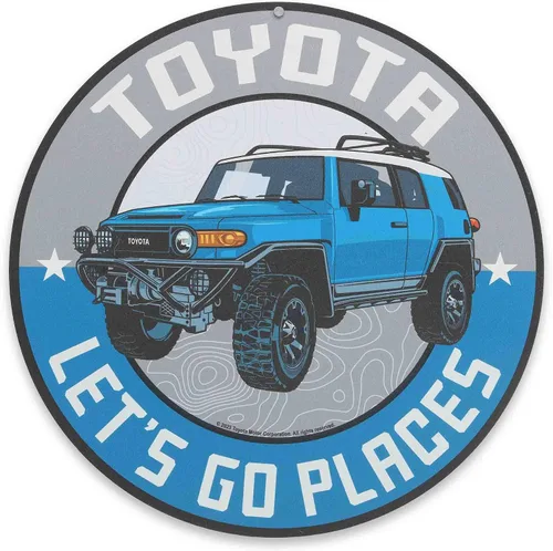 Vista 9 de Letrero redondo de metal para Toyota Land Cruiser Off-Road – Letrero retro de Toyota para garaje, tienda o cueva de hombre
