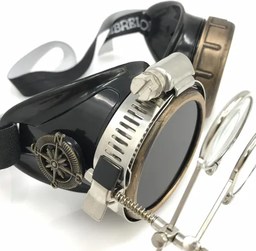 Vista 5 de Steampunk - Gafas de estilo victoriano con diseño de brújula y lupa ocular, gafas de rave