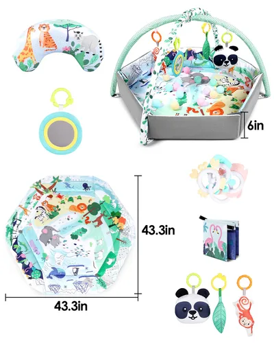 Vista 7 de dearlomum Tapete 4 en 1 para el tiempo de barriga, tapete de juego de actividades para bebés, alfombrillas de juego para recién nacidos