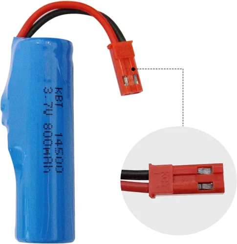 Vista 4 de KBT - Paquete de 2 baterías recargables de iones de litio de 3.7 V 800 mAh 10C de alto drenaje con conector JST de 2 pines y cable de carga USB