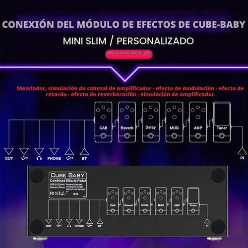 Vista 3 de Pedal de Guitarra de Múltiples Efectos, Pedal de Múltiples Efectos de Guitarra Cube Baby con Delay, Chorus, Phaser y Reverb Multi efectos