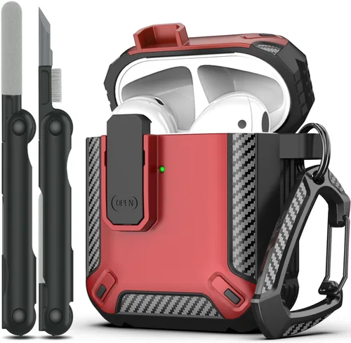 Vista 17 de RFUNGUANGO Funda para AirPod de 2ª generación con kit de limpieza, armadura protectora de carcasa dura militar con bloqueo para funda de carga
