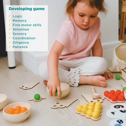 Vista 5 de Ulanik Sweet Counting - Juguetes Montessori grandes para niños de 3 años + juego de madera a juego para aprender a clasificar y contar colores - 60