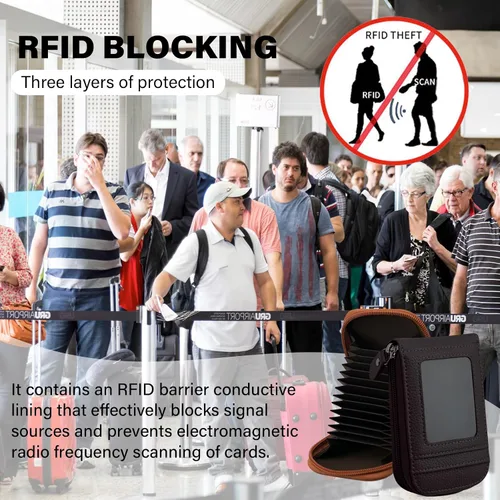 Vista 31 de RFID mini organizador de tarjetas de crédito, cuero auténtico, billetera compacta con visor de identificación, S, Negro