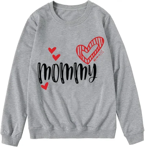 Vista 5 de Conjunto de sudadera de manga larga para mamá y mí con diseño de corazón para el día de San Valentín para mamá y yo sin botones Agris