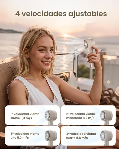 Vista 5 de Mini ventilador turbo portátil de mano, dispositivo de enfriamiento personal de alta velocidad de 4 velocidades [máximo 16 horas], bolsa recargable