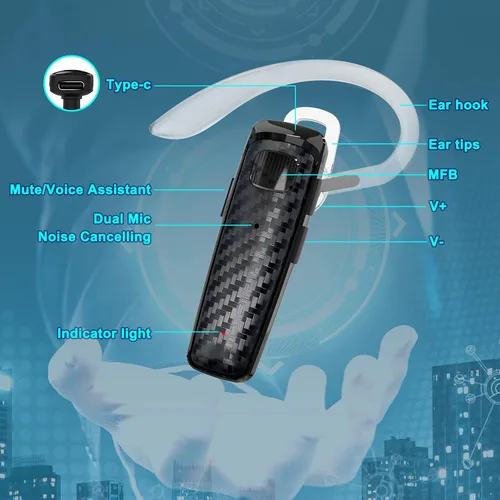 Vista 4 de Auriculares Bluetooth, CVC8.0, auriculares Bluetooth manos libres, 16 horas de tiempo de conversación, cancelación de ruido, auriculares