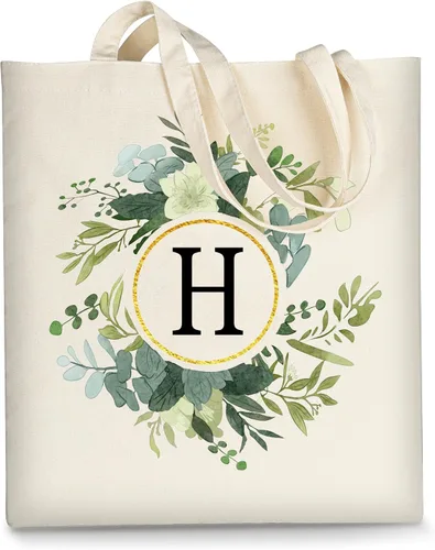 Vista 12 de AUSVKAI Bolsa de lona para mujer, bonita bolsa de algodón con iniciales estéticas, de algodón, reutilizable, personalizada, bolsas de cumpleaños