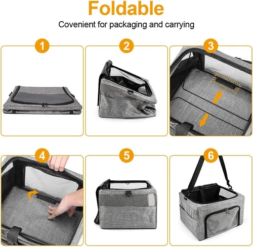 Vista 5 de Asiento de automóvil para perros y gatos, plegable con marco de metal, bolsa de viaje para mascotas pequeñas y medianas de hasta 15 libras