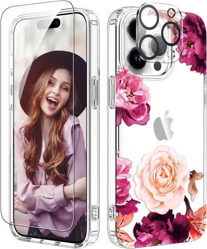 Vista 13 de ZQWY Funda compatible con iPhone 14/iPhone 13, estética transparente con diseño con protector de pantalla, protector de lente de cámara, a prueba